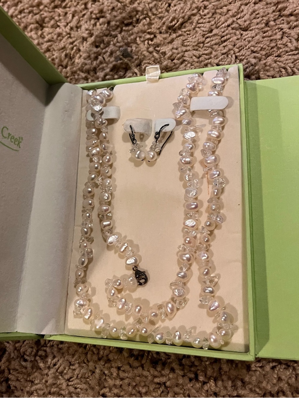 Coldwater Creek Cream Freshwater Pearl Necklace and Earrings Set